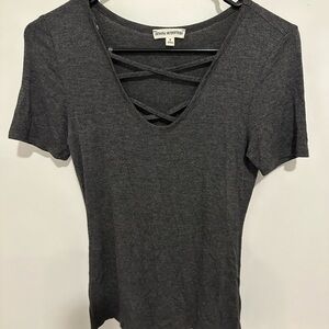 Zenana Outfitters Gray Cut Out Short Sleeve Tee